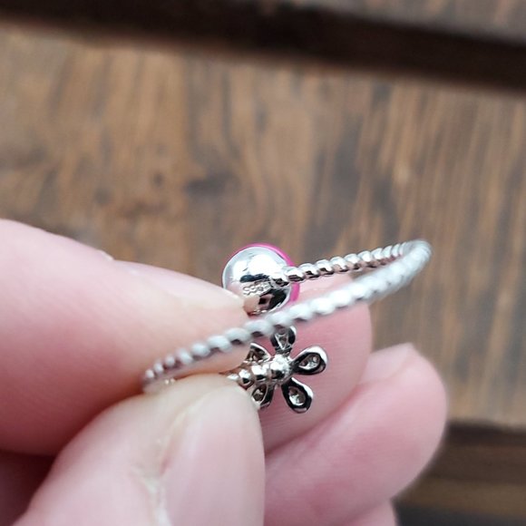 Size 8 925 Sterling Silver Pink Genuine Pearl And Flower CZ Gem Ring - Picture 5 of 8